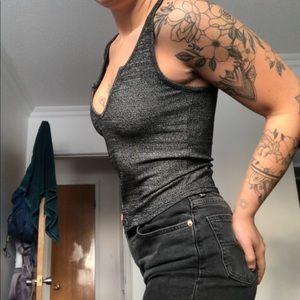 Knitted TNA Golden Keyhole Sweater Top